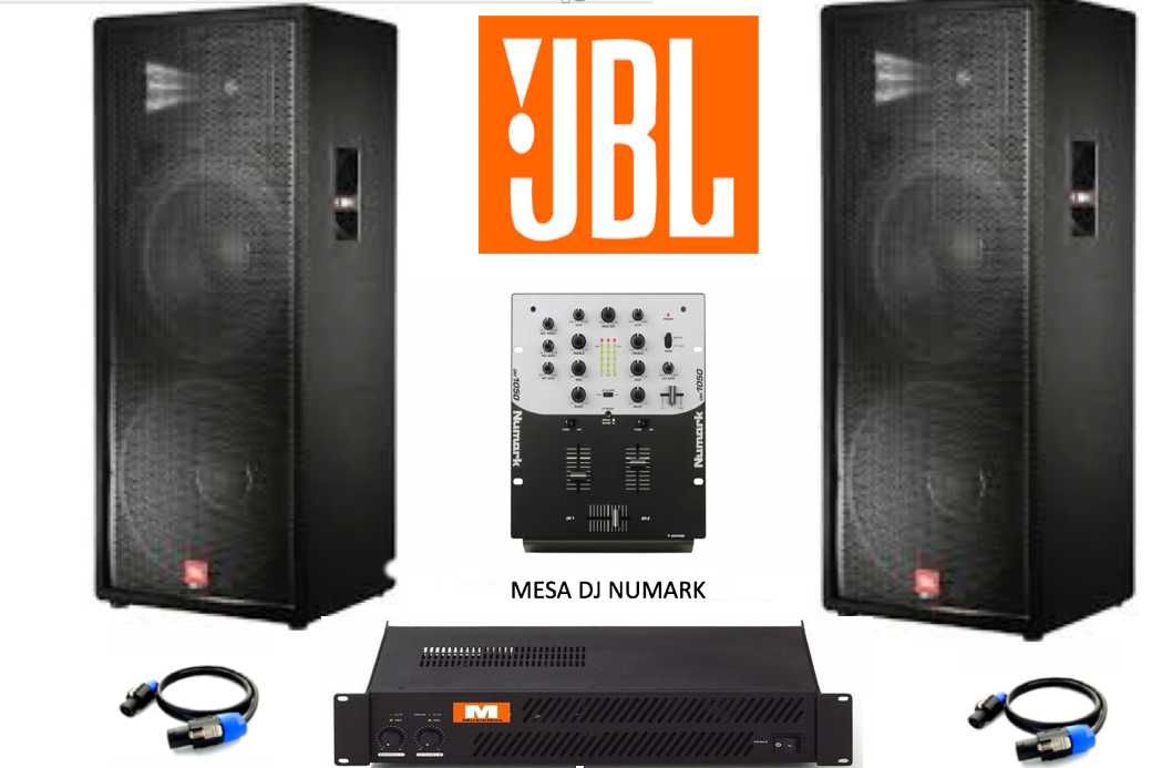 PA DJ COMPLETO JBL - Colunas Amplificador Mixer Cabos