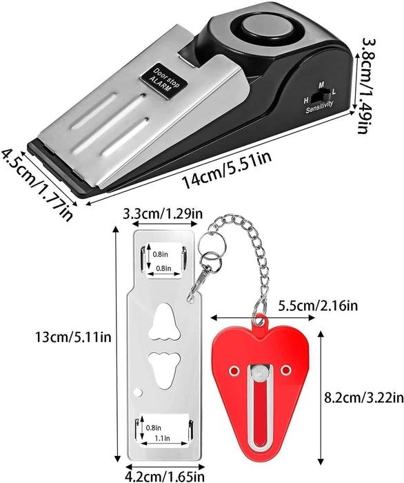 Qeeyon Stoper do drzwi alarm i przenośny zamek do drzwi klin alarmowy