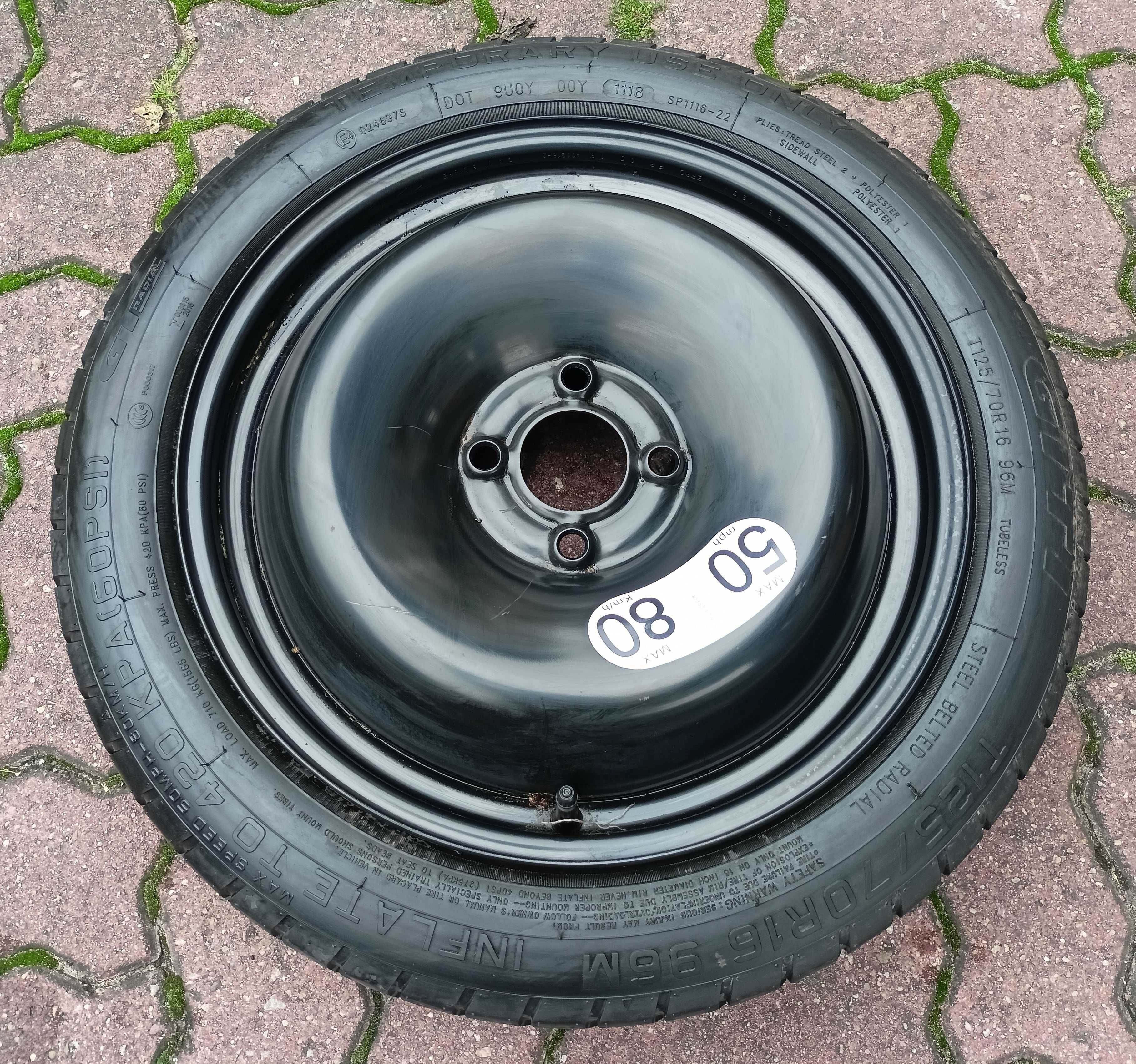 Koło DOJAZDOWE 16 4x100 Org RENAULT CLIO CAPTUR 125/70 18r.