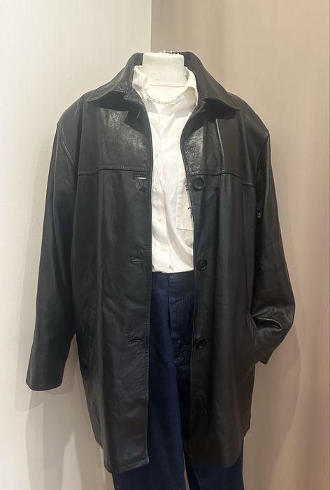 Czarna kurtka z naturalnej skóry z odpinanym ociepleniem-XL-3XL