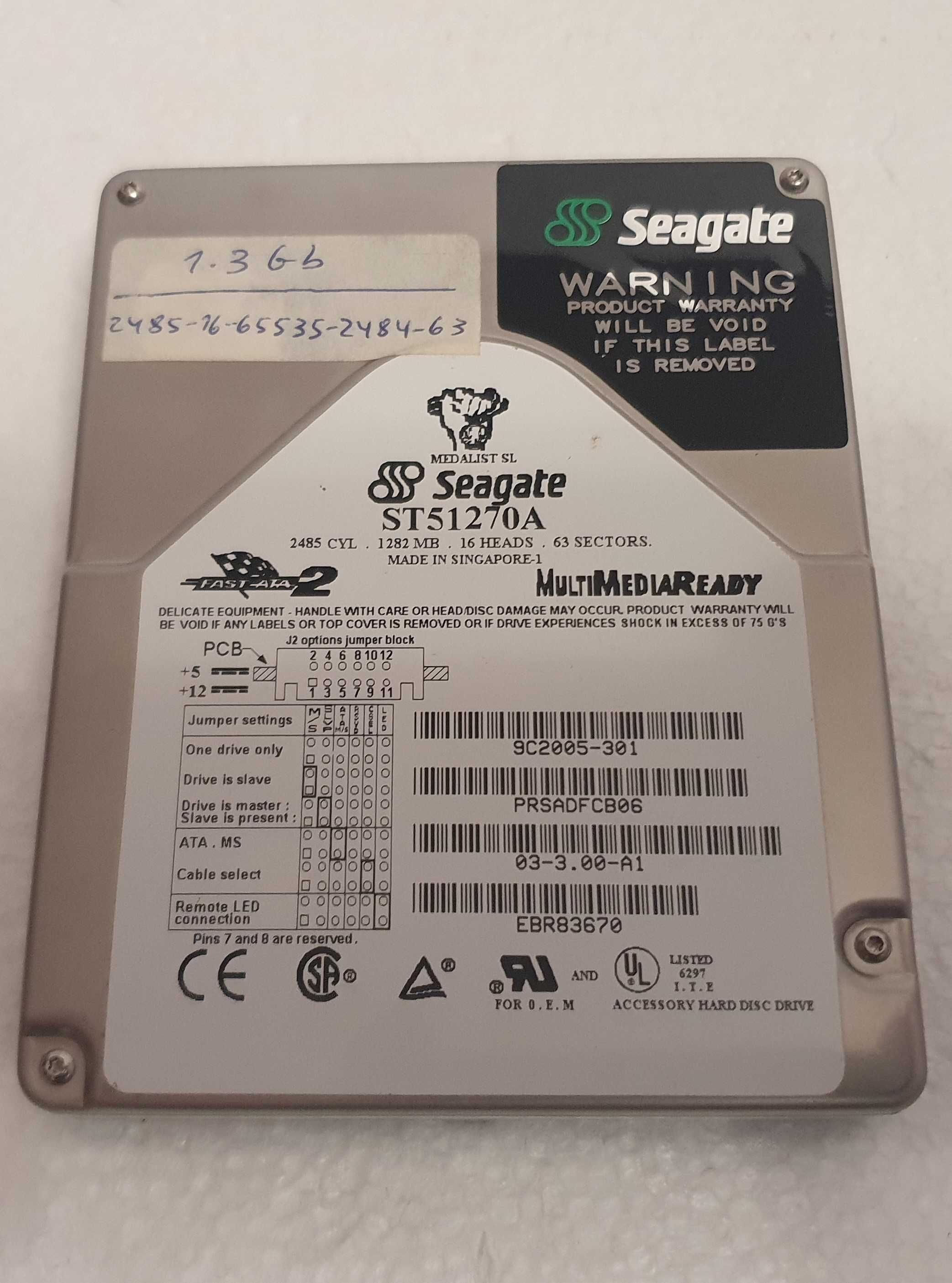 Disco rígido interno Seagate ST51270A slim - 1.3Gb - vintage