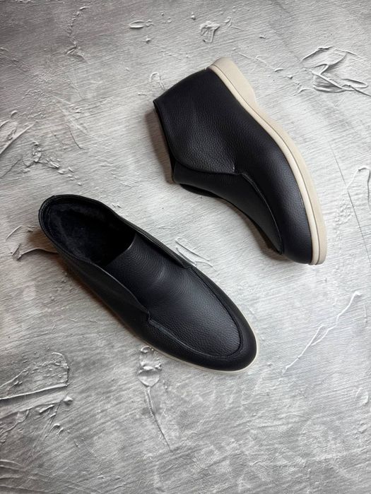 Ботинки Зимние ЛОФЕРЫ мужские кожаные LORO PIANA Leather! КОЖА + МЕХ!