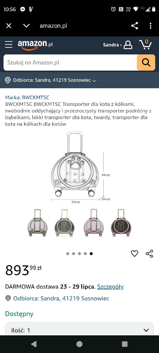 Nowy przezroczysty transporter dla kota psa Mikky brown