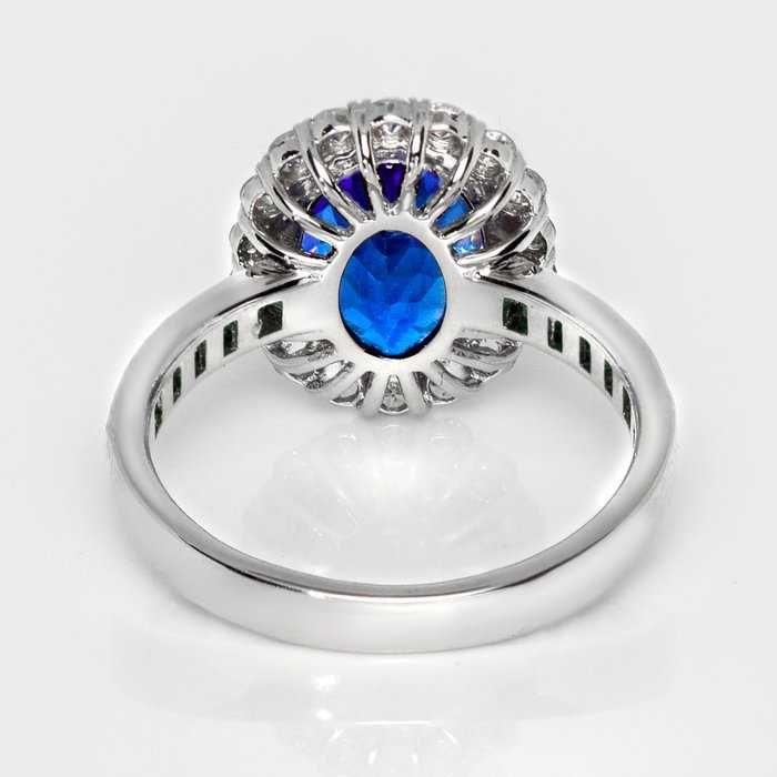 Tanzanit 3,20 ct + Diamenty | 14K Białe złoto Pierścionek zaręczynowy