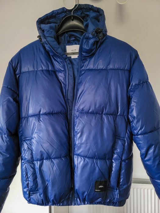 Błyszcząca kurtka puffer męska w kolorze niebieskim - rozmiar L
