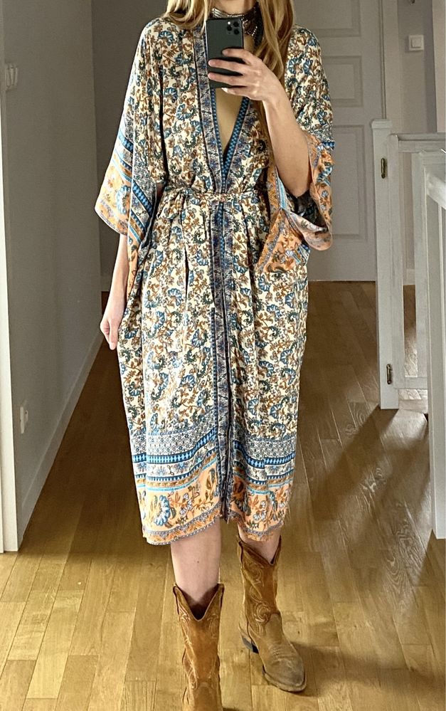 Kimono boho narzutka kaftan szlafroczek wakacje warsztaty rozwój