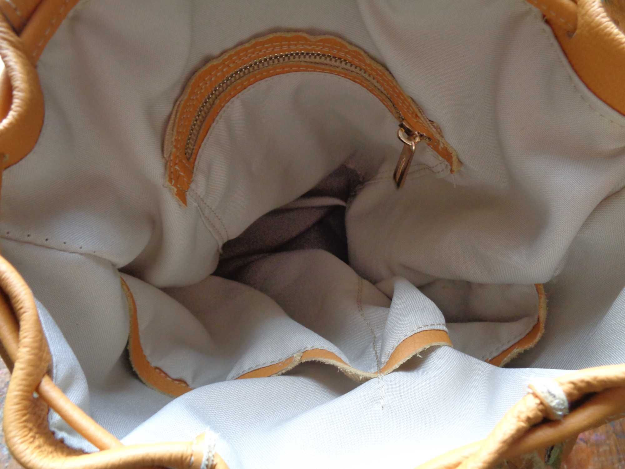 Artystyczna duża skórzana torba-worek z gałęzią i kwiatami.   Handmade