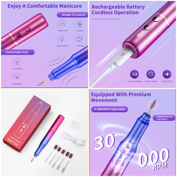 Ручка-фрезер для ногтей INBUTY 30000об. БЕЗ ПРОВОДНАЯ.Профи.Брэнд.