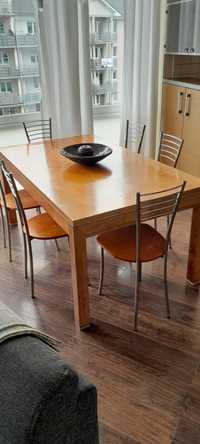 Duży drewniany stół rozkładany 6 krzeseł