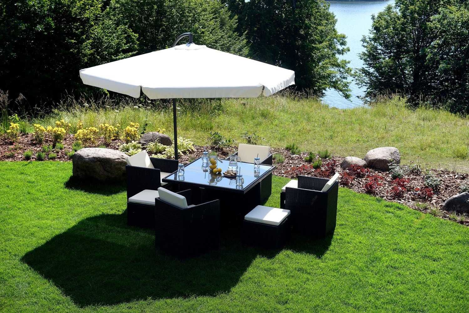 Nowy Parasol Ogrodowy Duży Składany Wysięgnik 350cm Falbany Tarasowy