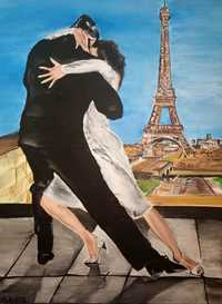 Obraz akrylowy "Paryskie tango" 60/80 cm, taniec, Paryż, wieża Eiffla,