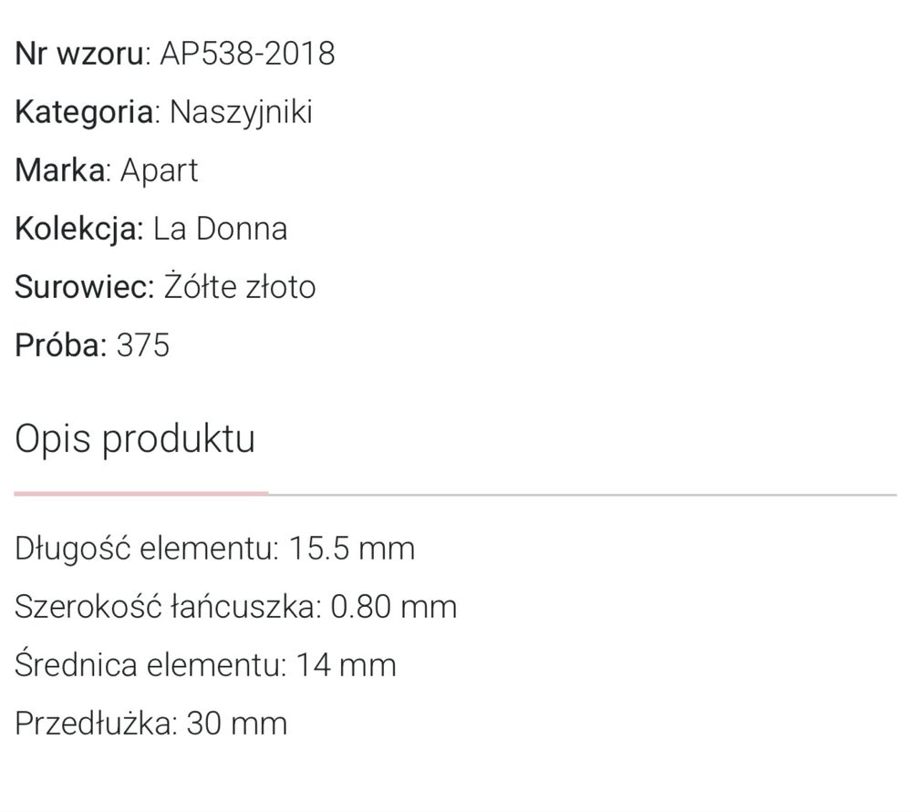Zloty lancuszek apart