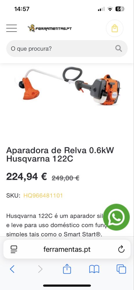Aparador relva Husqvarna 122 C