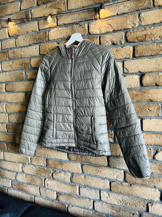 Damska kurtka puchowa pikowana z kapturem brązowa beżowa 34 36 XS/S