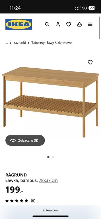 IKEA RÅGRUND Ławka, bambus, 78x37 cm 605.494.16 bambusowa