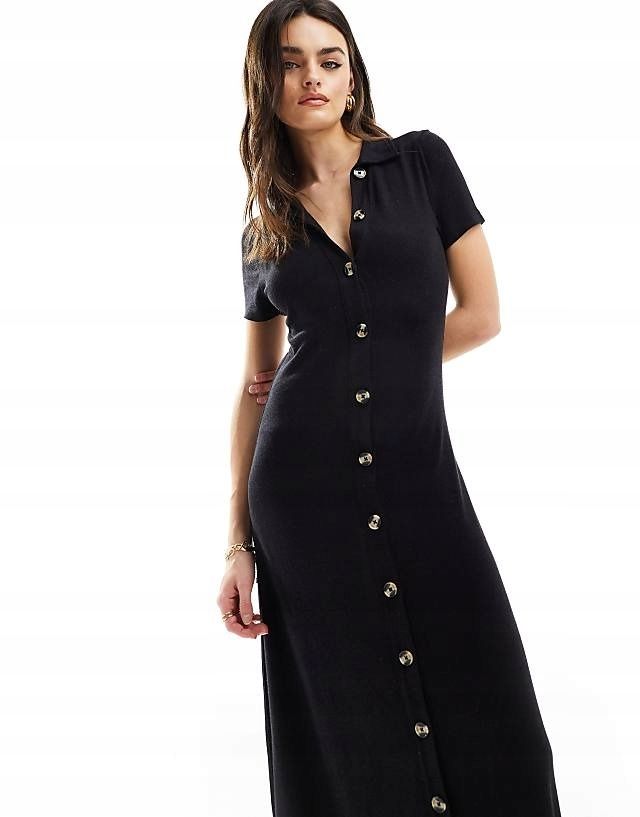 Asos Design 34 Xs Czarna Koszulowa Sukienka Maxi H17840