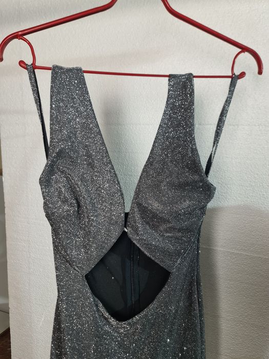 Vestido de gala senhora brilhante cinza M