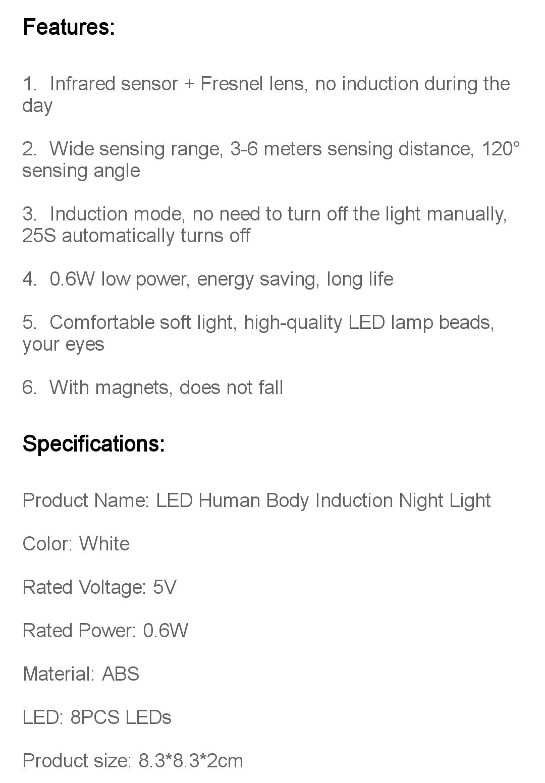 Luz noturna LED com sensor de movimento suporte magnético SELADO