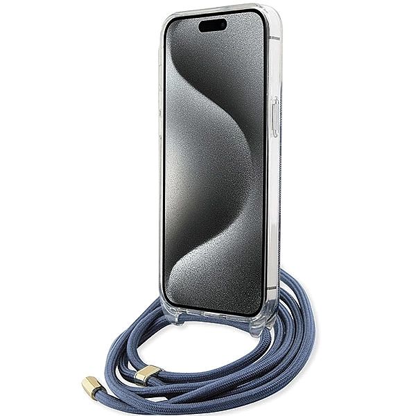 Etui Guess Crossbody Cord 4G Print na iPhone 15 Pro Max - niebieskie