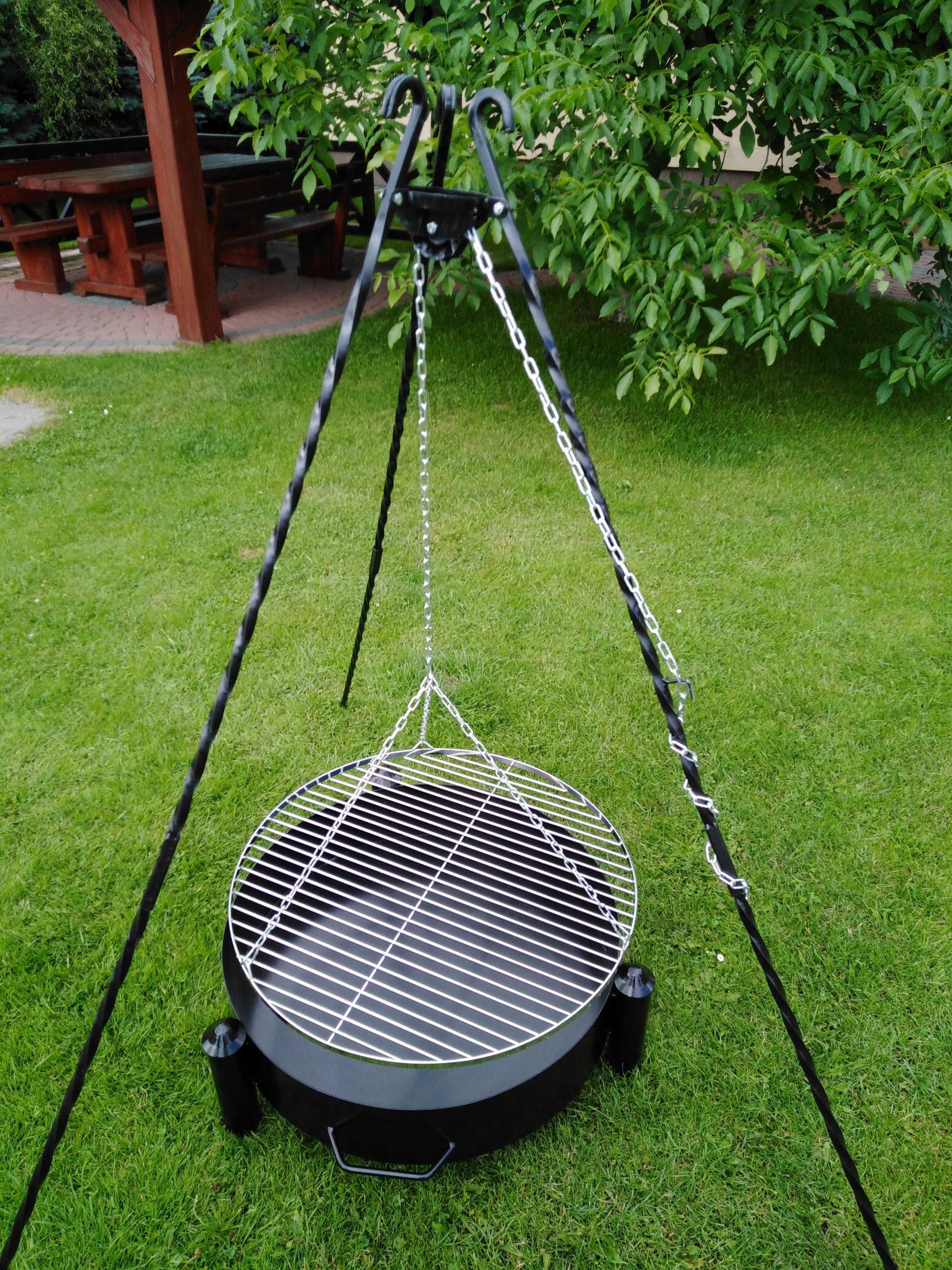 GRILL  ogrodowy trójnóg RUSZT INOX