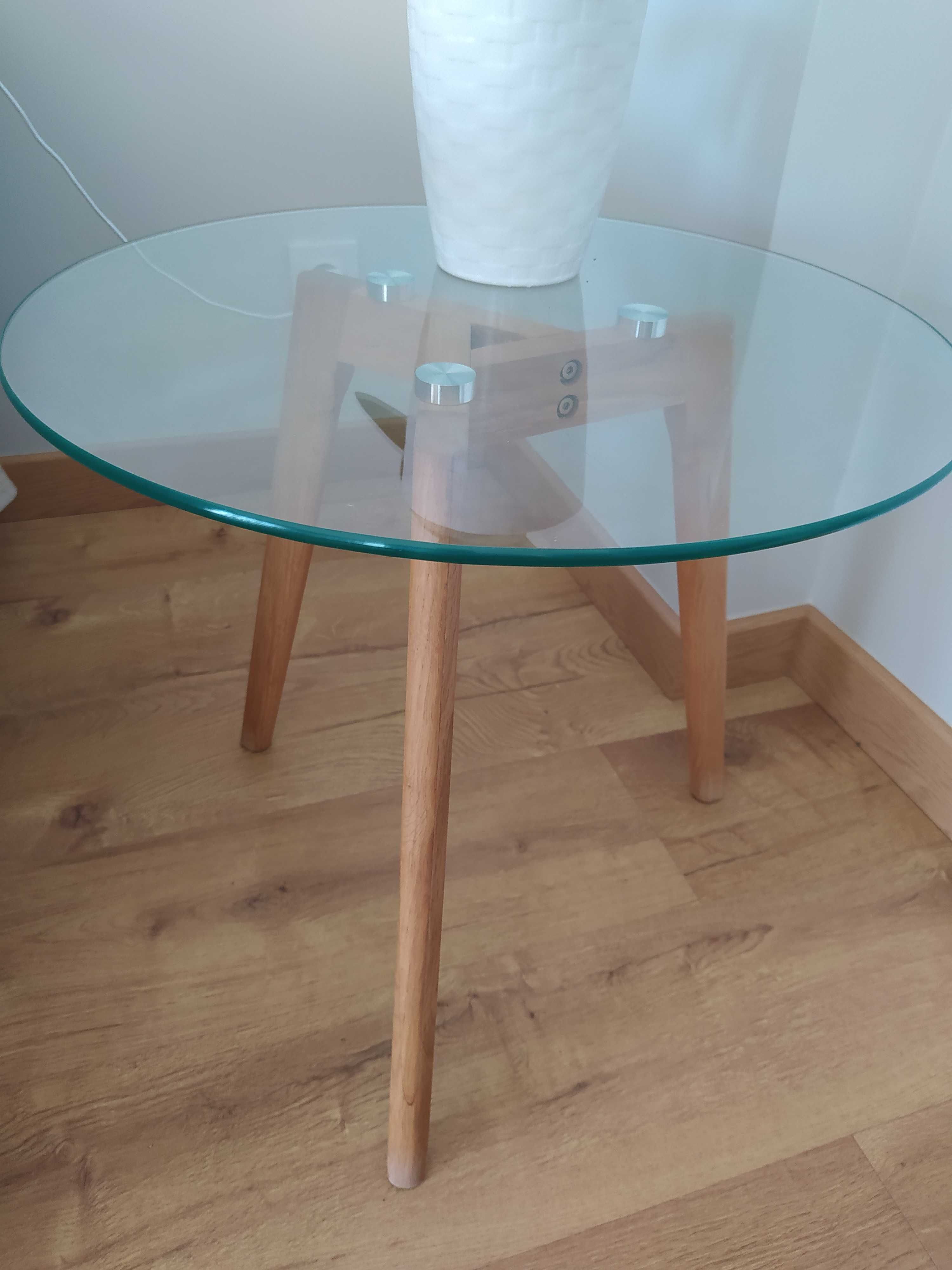 Mesa de canto em vidro e madeira