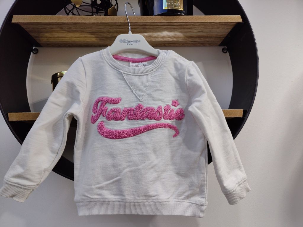 Biała Bluza niemowlęca z różowym napisem fantastic 74