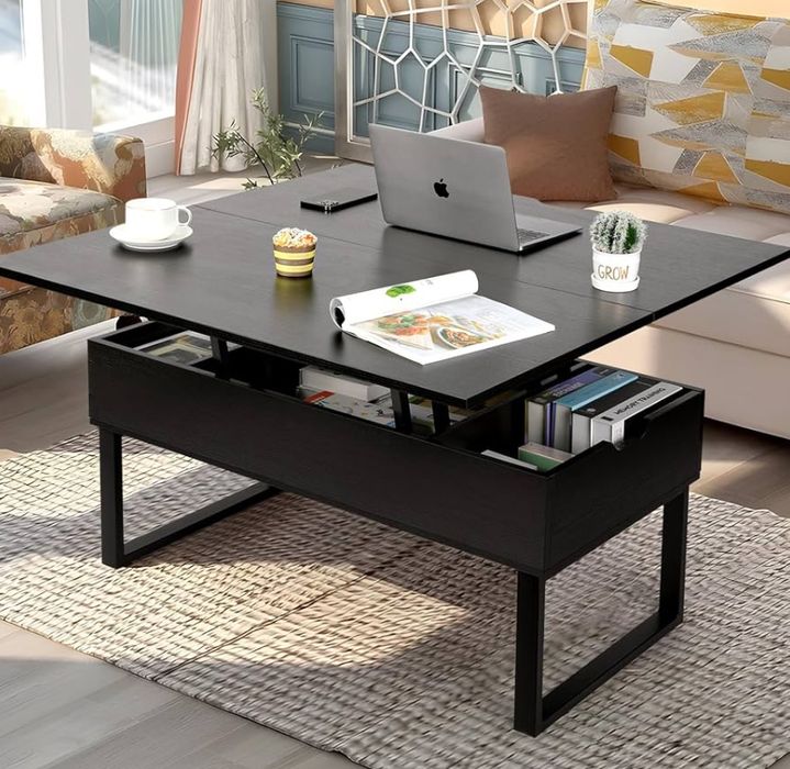 Stolik kawowy z podnoszonym blatem, stolik 3 w 1 z ukrytym schowkiem,