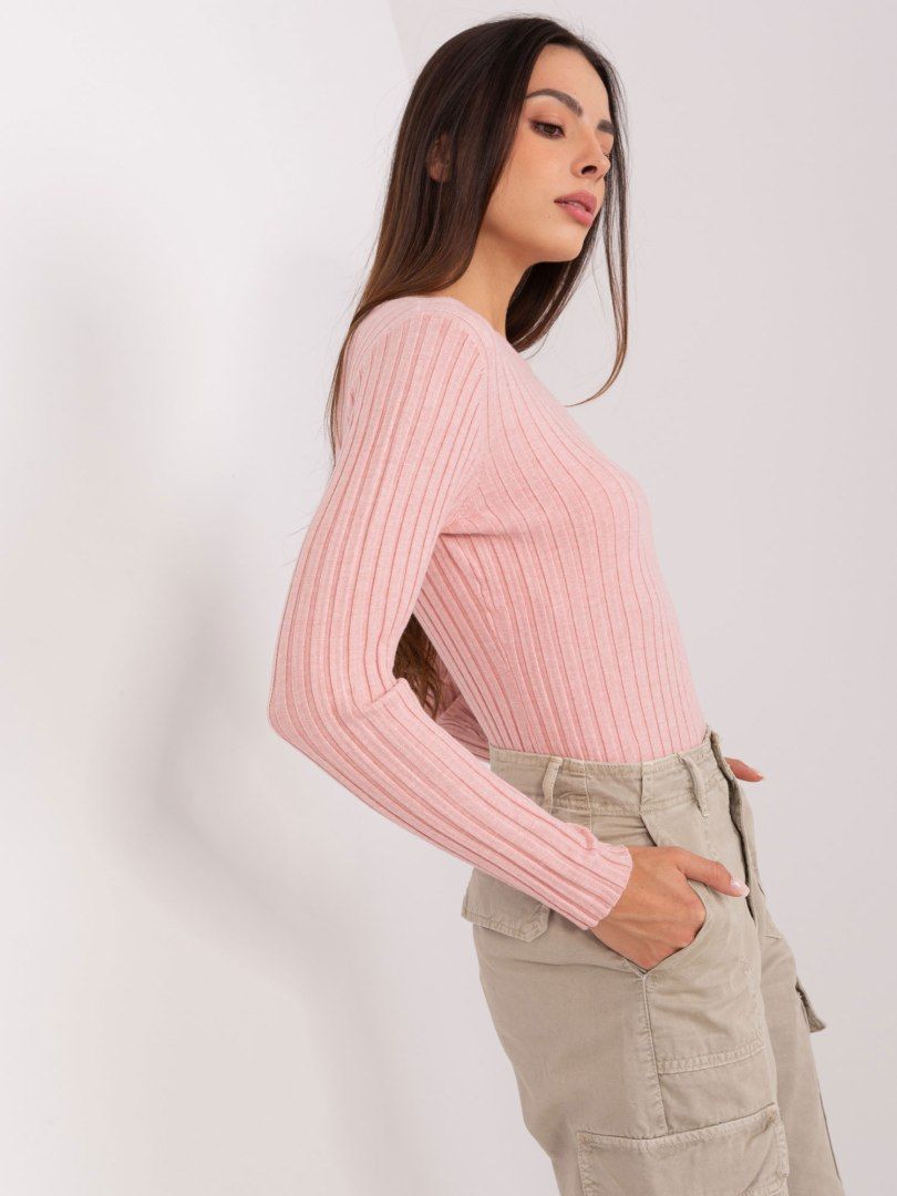 Sweter damski klasyczny w prążek jasny różowy M/L