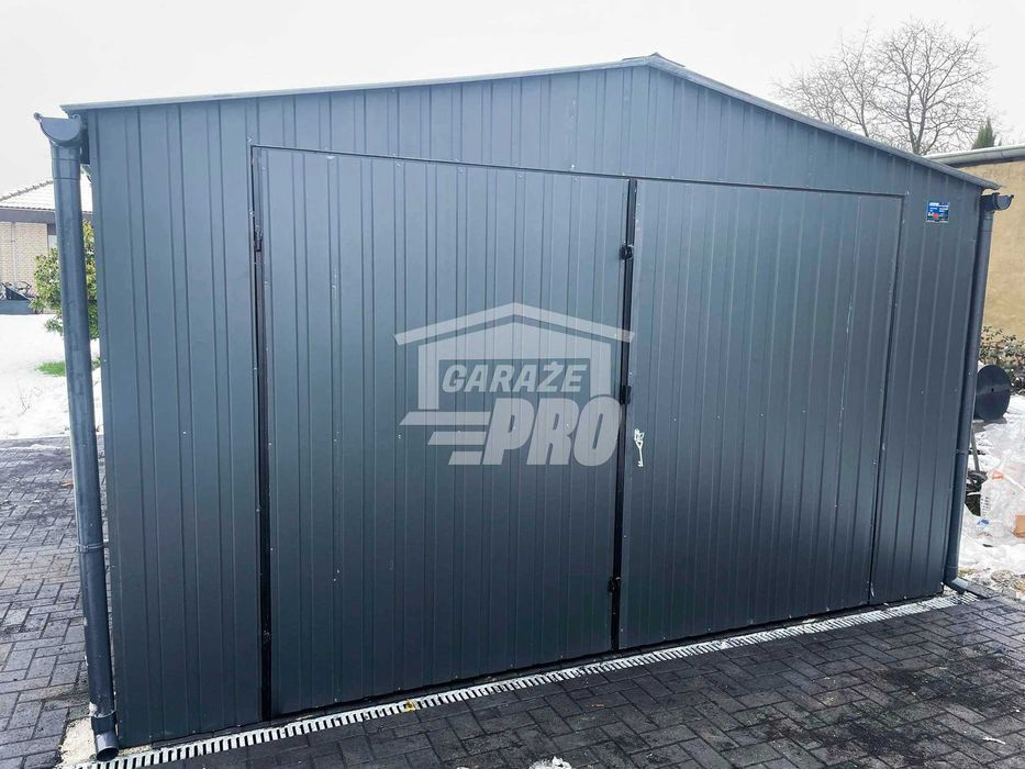 Garaż blaszany 4x5 Brama + okno Antracyt  Dach dwuspadowy GP145