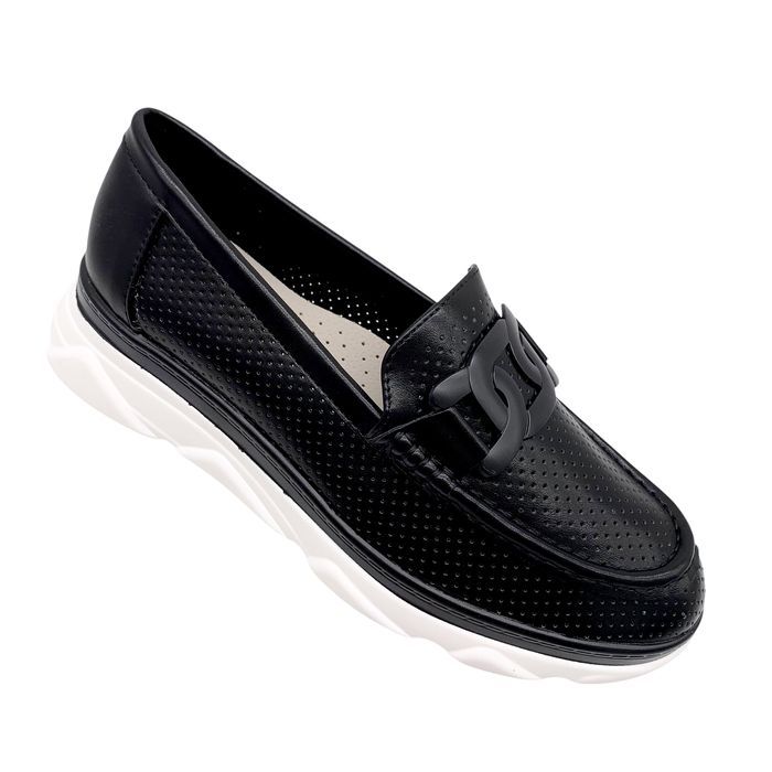 Mokasyny damskie czarne na platformie Fornera 39 skórzana wkładka