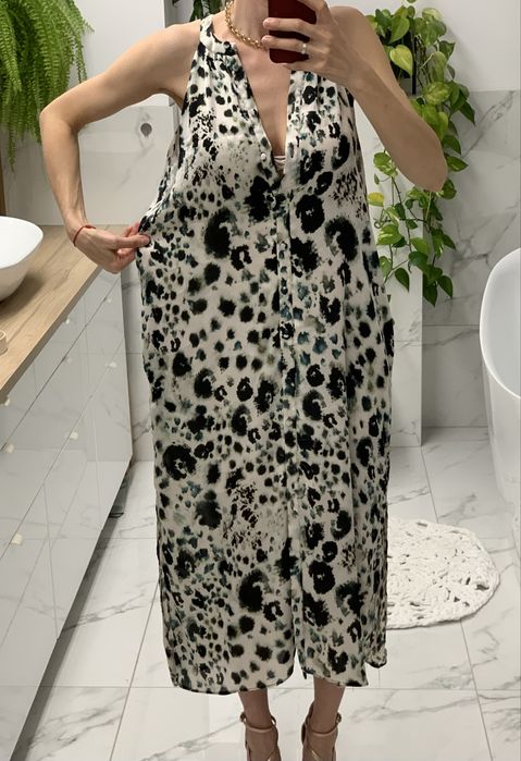 Sukienka midi zara abstrakcyjny malarski wzor panterki zara na lato 36