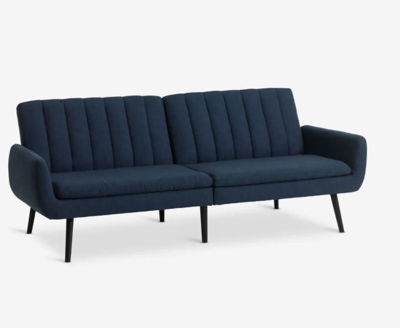 Sofá-cama tecido azul escuro