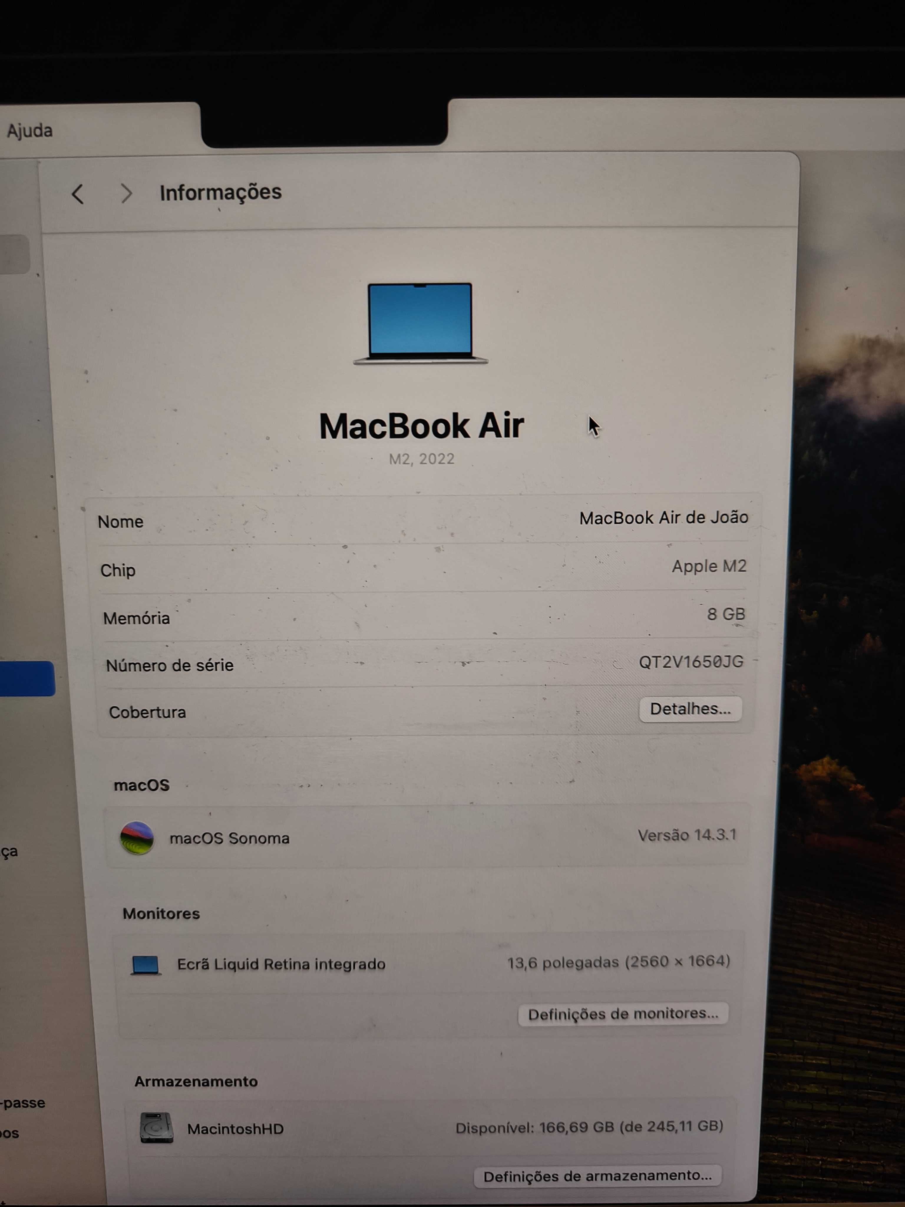 MacBook Air 13'' | 2022 | M2 | 8GB | 256GB SSD | GPU 8-core | Prateado