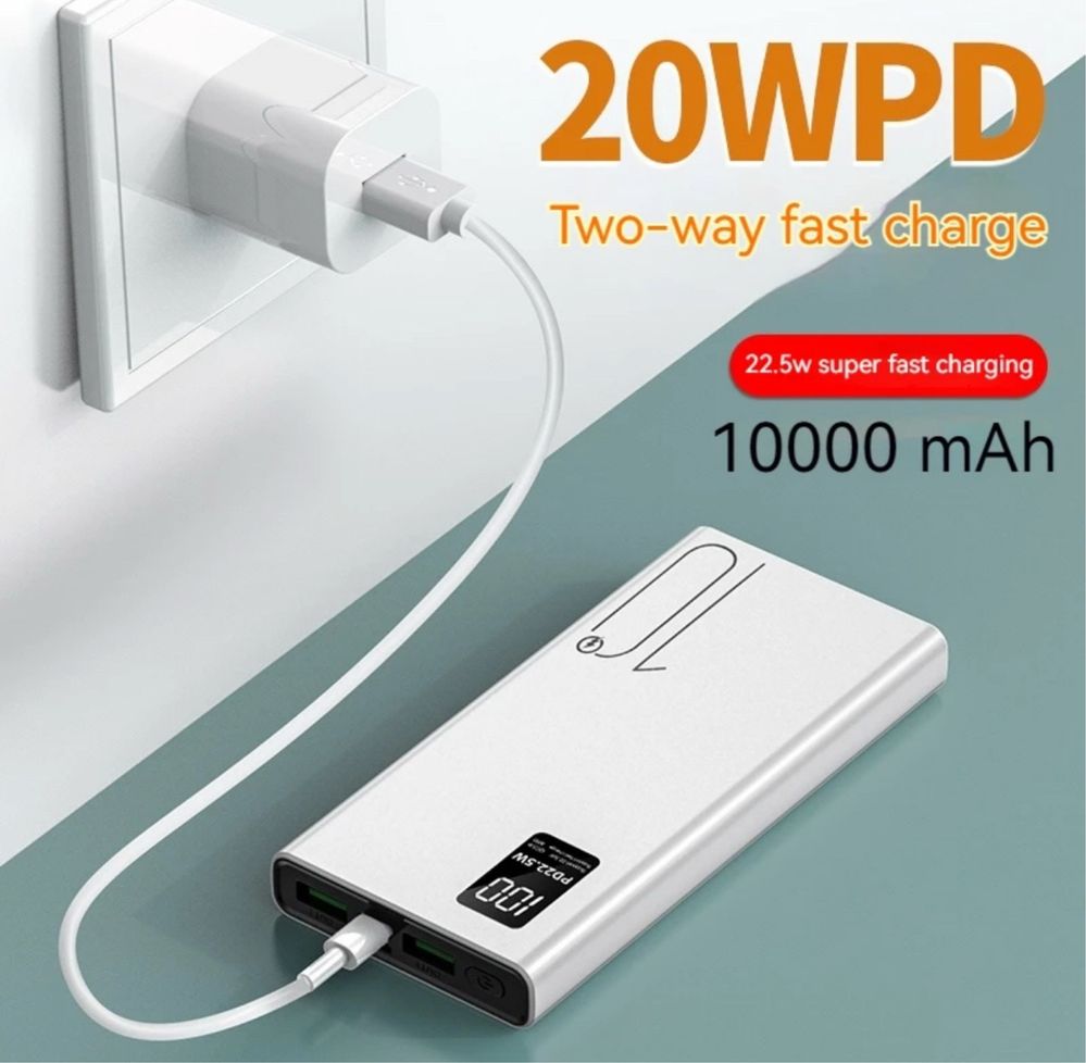 PowerBank 10000 mAh Black! 2 USB. З дисплеєм. Швидка зарядка!