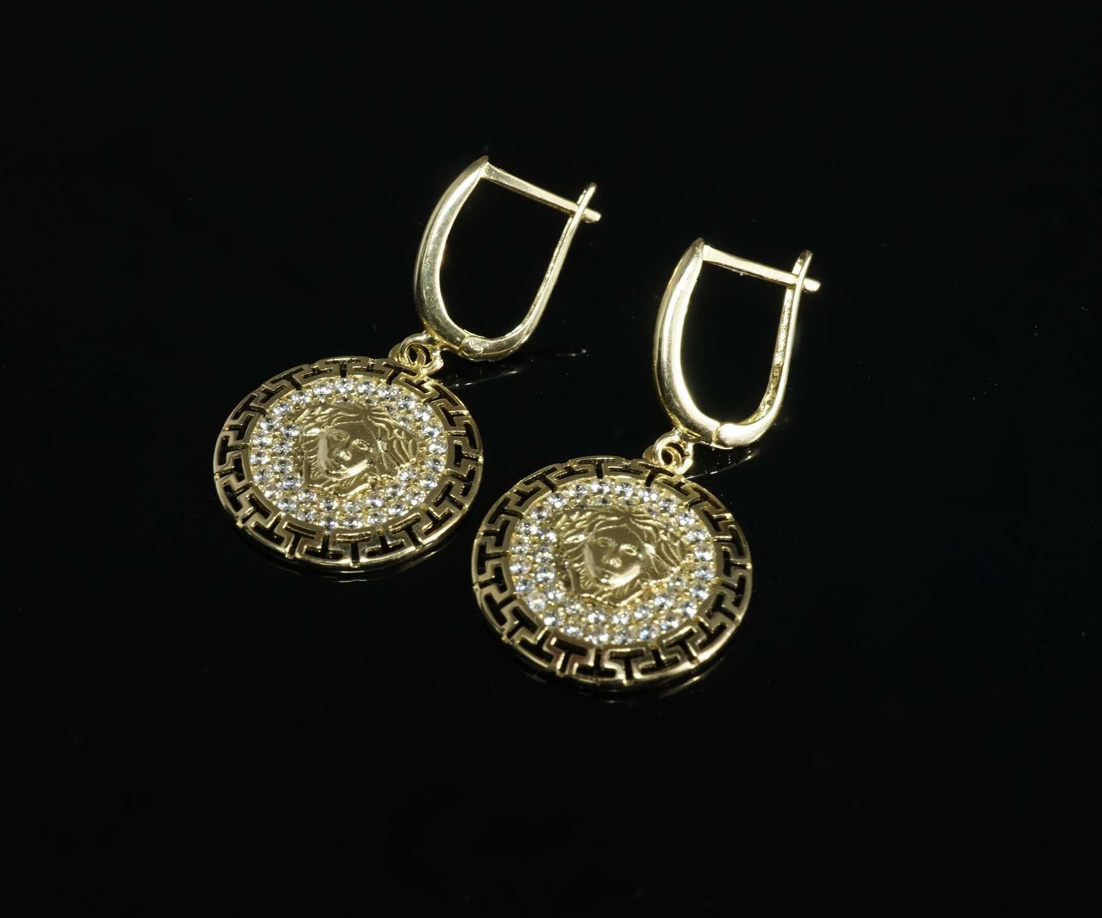 Złoto 585 - złote kolczyki z cyrkoniami grecki wzór