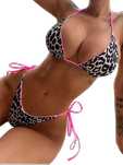 Strój Kąpielowy BIKINI Stringi SEXY Neon Wiązane Panterka - S