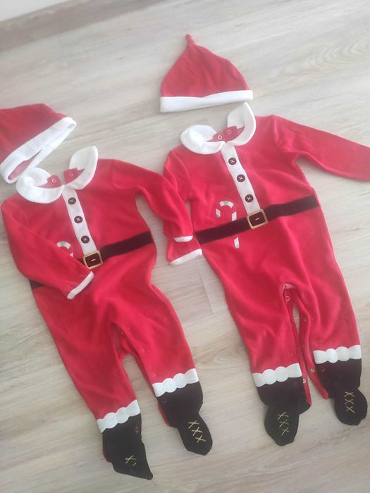 Stroje Sesje Świąteczne Mikołaje r.74-80 dla bliźniaków