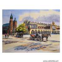 Pejzaż miejski Kraków 24x33 cm tusz I akwarela, prezent, architektura