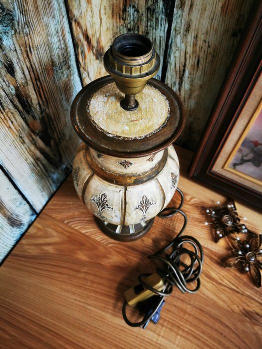 Lampa ceramiczna, zdobienia florenckie, ecru, złoto UNIKAT