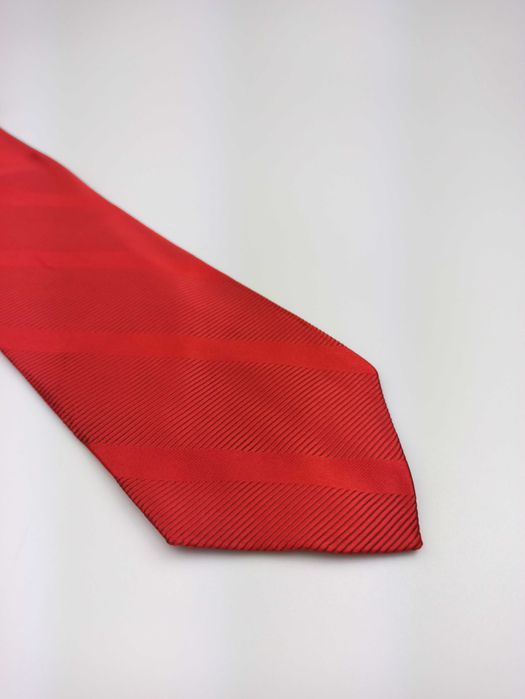 BREUER czerwony jedwabny krawat w paski zm72