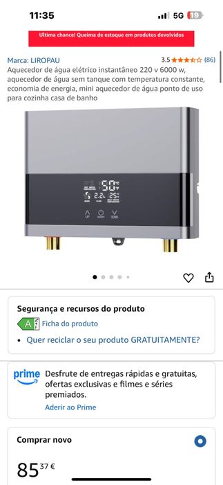 Aquecedor de Água - Instantaneo - 6000W
