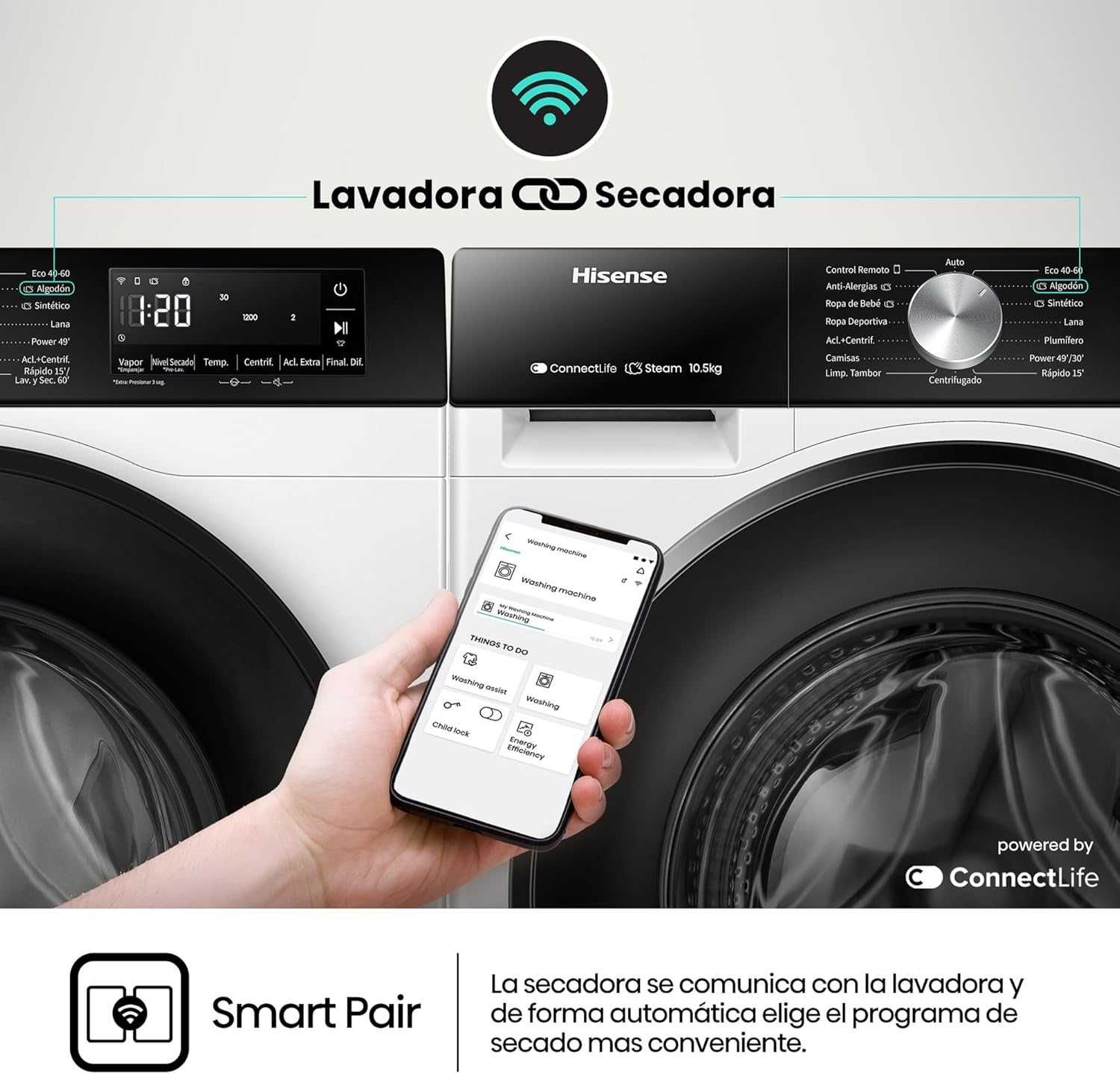Máquina lavar roupa Hisense, classe A, 10,5kg, Wi-Fi - NOVA