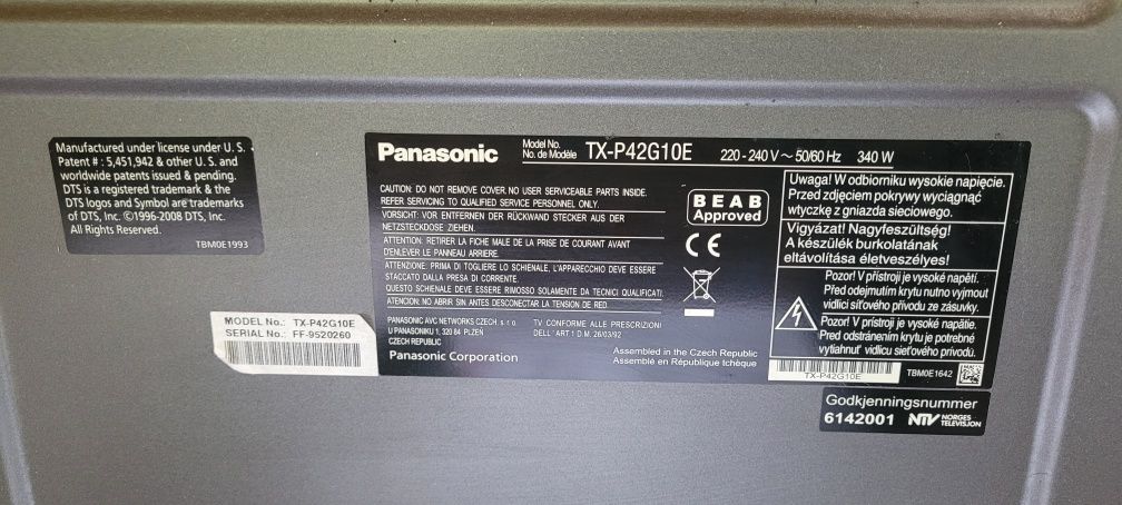 Panasonic TX-P42G10E plus gratis