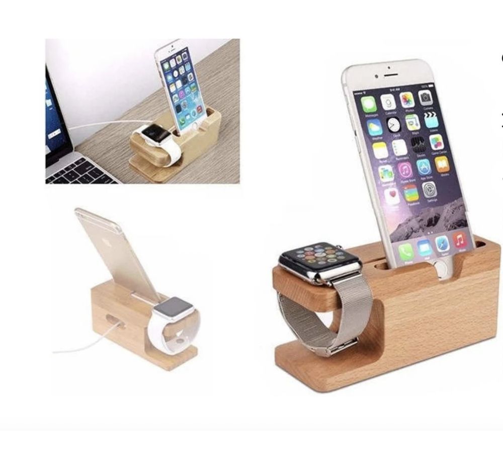 Suporte de Carregamento Dock para iPhone / Apple Watch Madeira Bambu