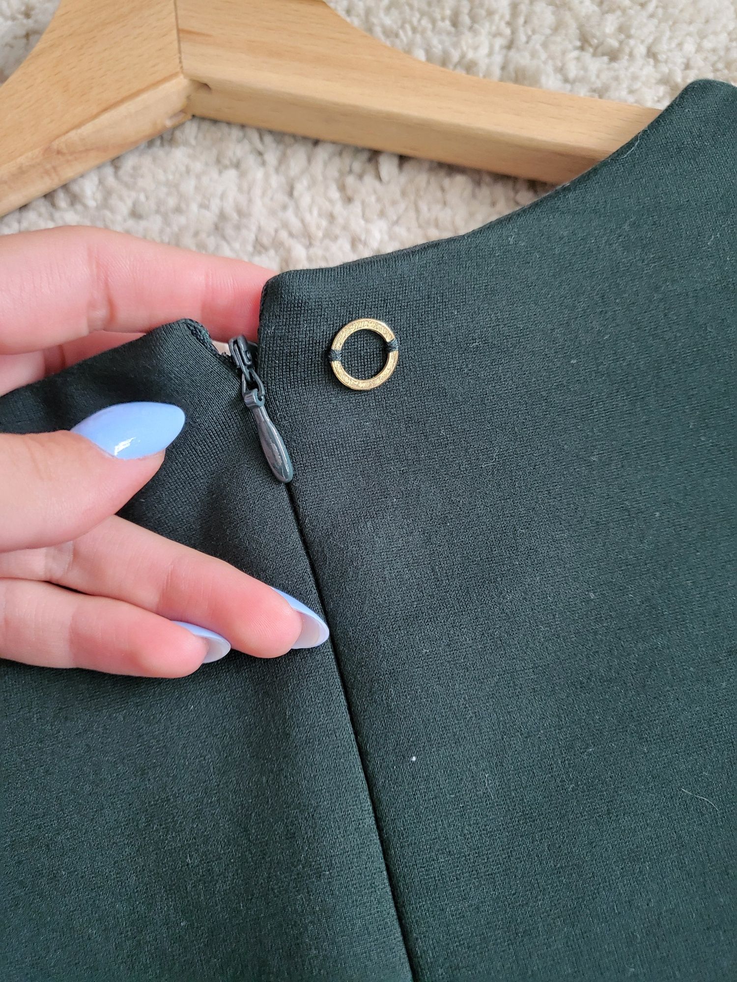 Bluzka elegancka klasyczna taliowana bawełna casual butelkowa zieleń