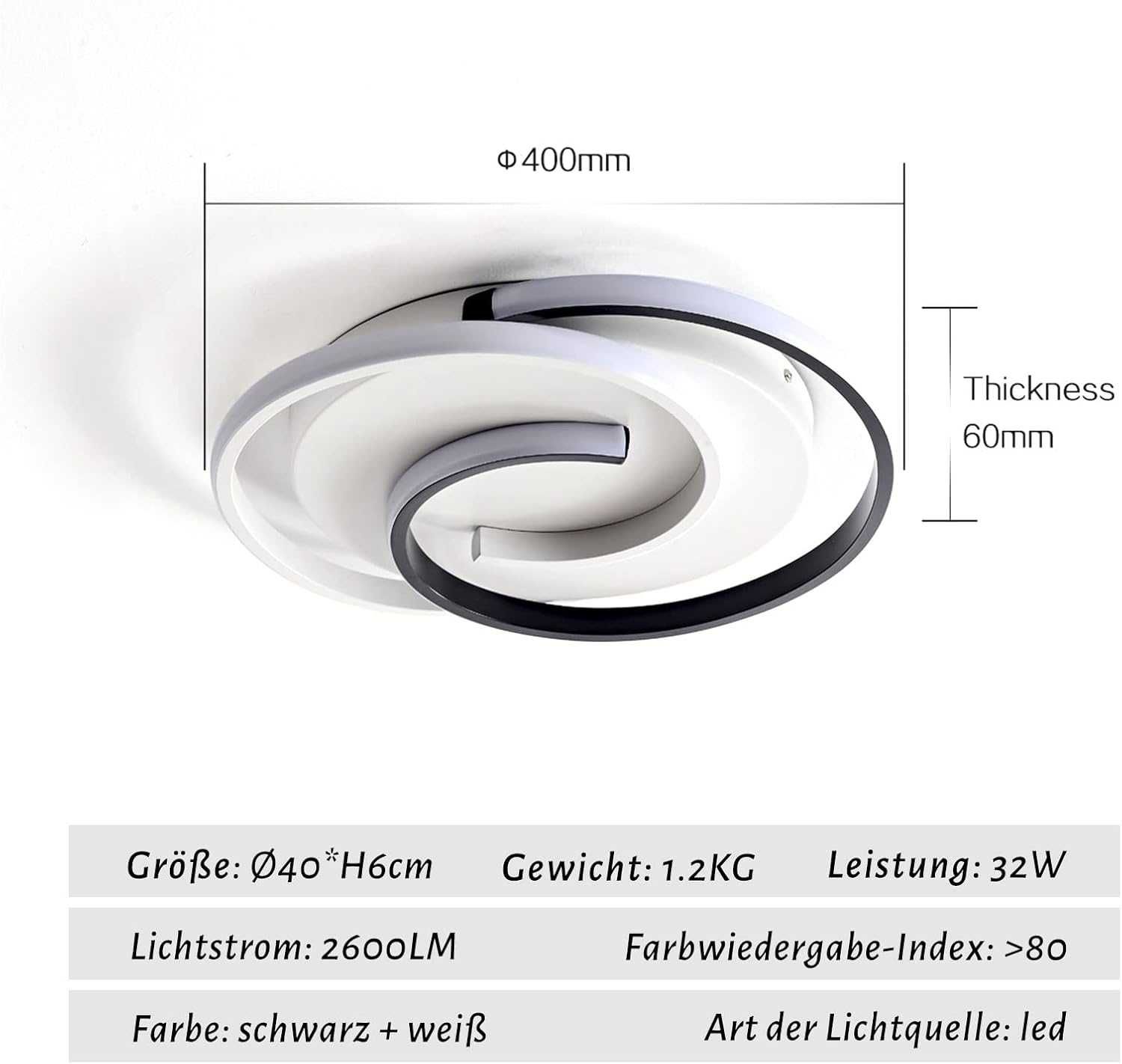 Lampa sufitowa LED czarno-biała z pilotem