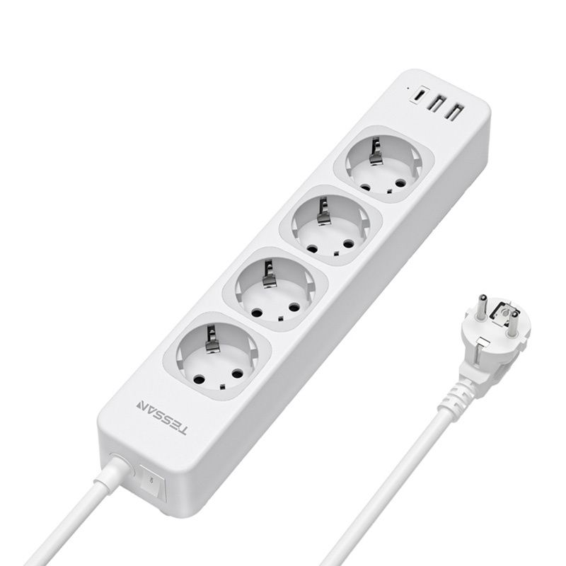 Listwa Zasilająca Tessan Ts-307-C 7 Gniazd 4Xac 2Xusb-A Usb-C Biała