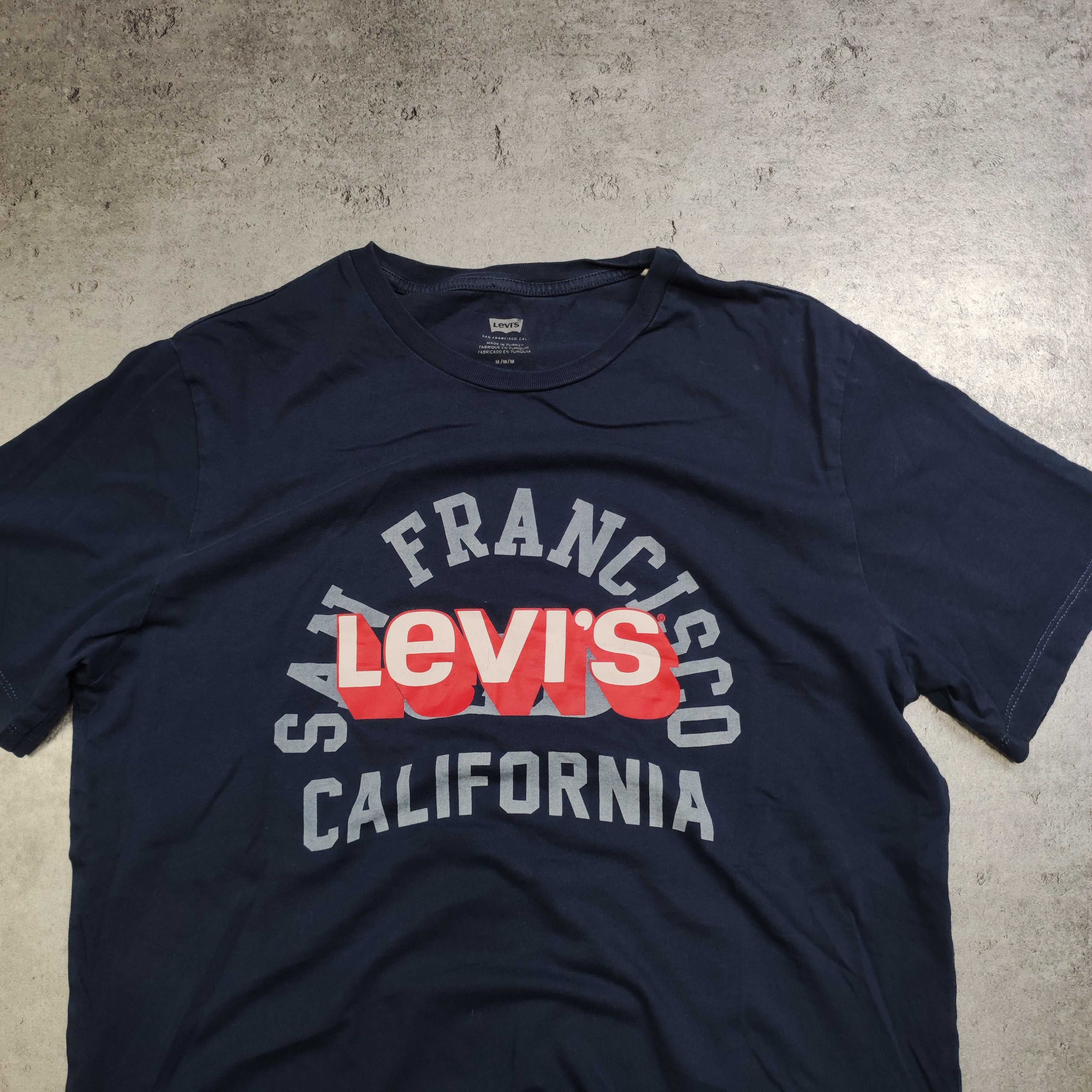 MĘSKA Koszulka PREMIUM Granatowa Levis Duże Logo Bawełna Nadruk Casual