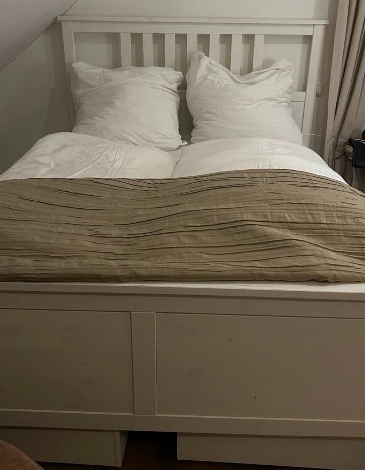 Łóżko ikea hemnes drewniane biała bejca 140x200 2 stelaże 2 szuflady