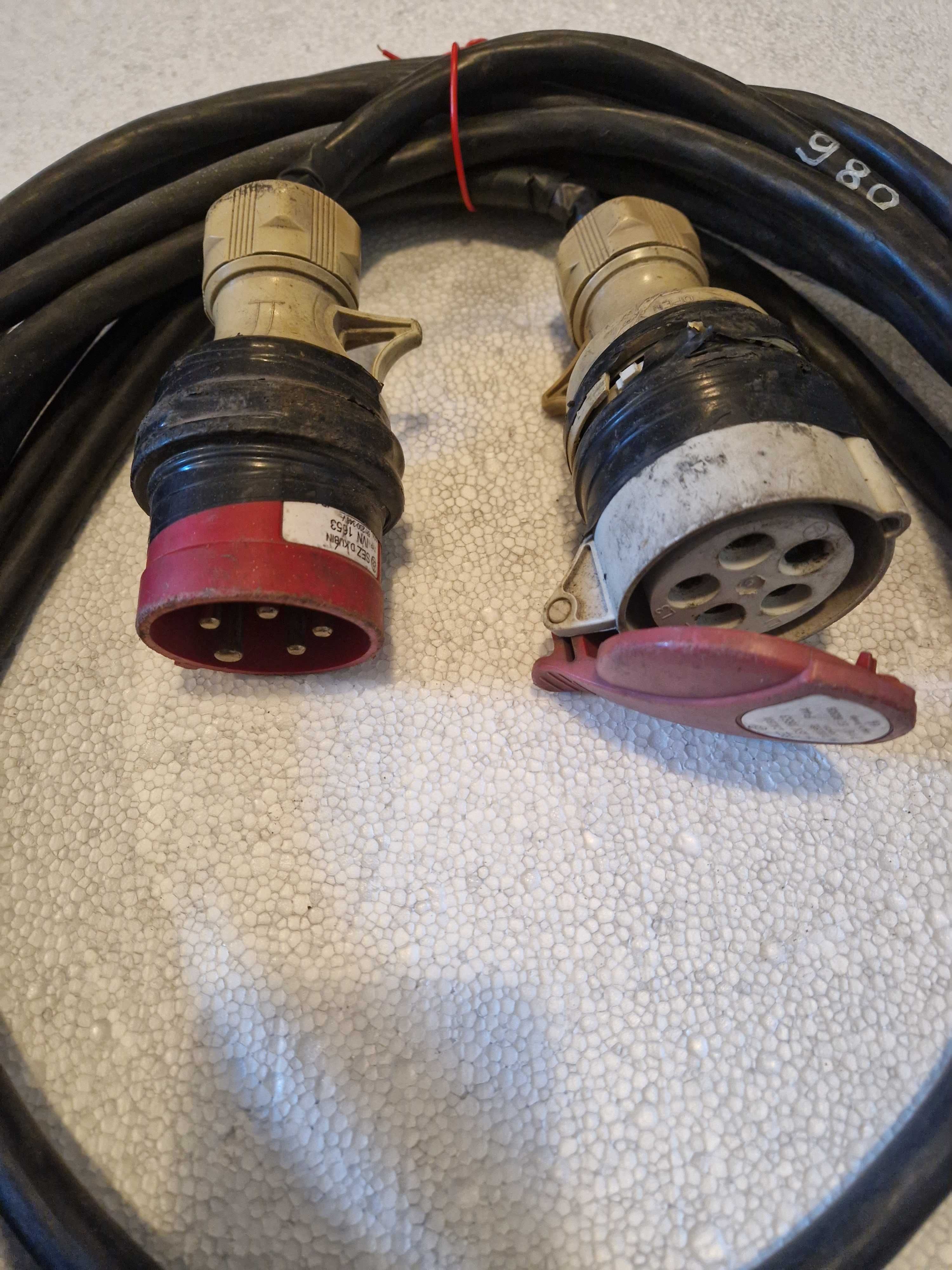 Kabel siłowy 9,8mb, przedłużacz 380V 5x2,5mm2, wtyk i gniazdo 5x16A_